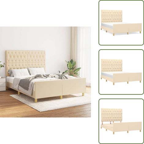 Bettgestell ohne Matratze Creme 140x200 cm Stoff - Bettes Gestell - Doppelbett - Lattenrost - Kopfteil - Cremefarbenes Bett (1/5)