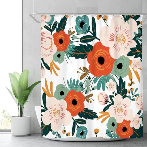 Rideau de douche à fleurs 70,8 x 70,8 pouces avec 12 jeux de crochets de douche en plastique