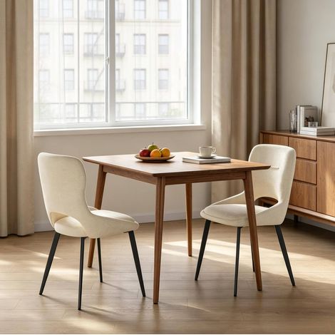 Set di 2 sedie da pranzo moderne, schienale traforato, rivestimento in chenille, beige (1/5)