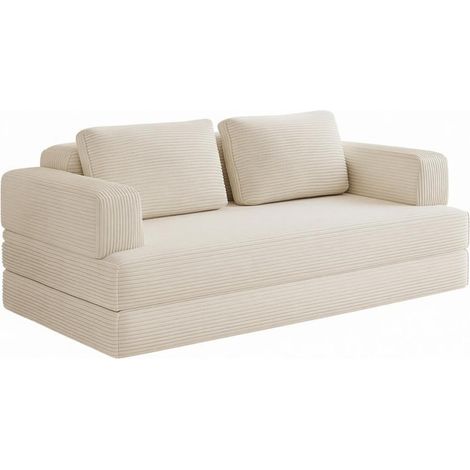 Canapé convertible - 2 places - wumagin - canapé-lit - chambre d'amis ou salon - velours côtelé blanc - l 160 x h 62 x p 90 cm (1/5)