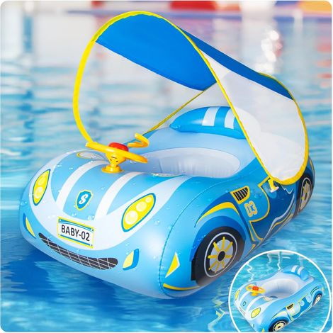 Bouee pour Bebe Parasol avec UPF50+ Auvent Amovible Siège de Bain pour bébé pour Enfants Piscine Gonflable Bouée de Natation pour bébé Aide à la Natation en Forme de Voiture 18 Moi 4 an (1/5)