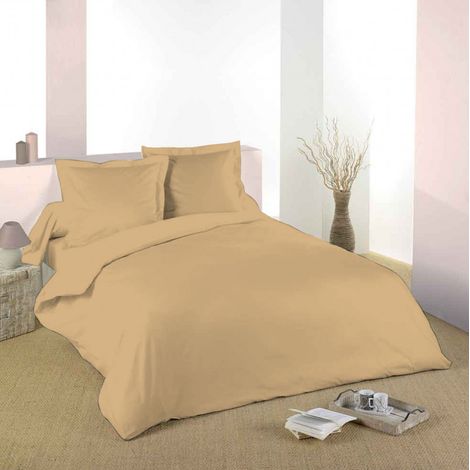 Housse de couette Taupe 260 x 240 cm / 100% Coton / 57 Fils/cm² pour lit 2 places King Size (1/3)