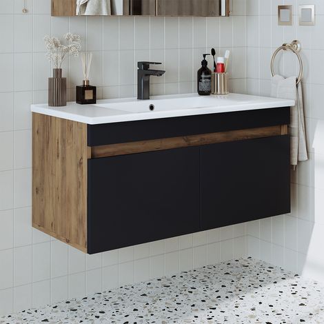 Roomart ATRIA-100 Bad-Set 2-tlg 100 cm breit, Anthrazit-Eiche