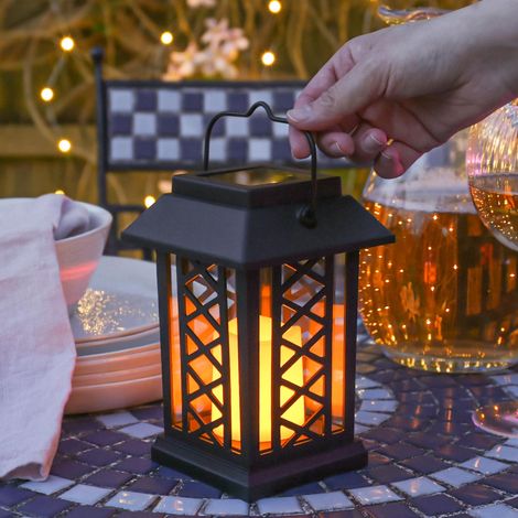 Flickering Flameless LED Candle Lantern 17.5cm Solar Power Hanging Outdoor Garden Patio Table Decoration