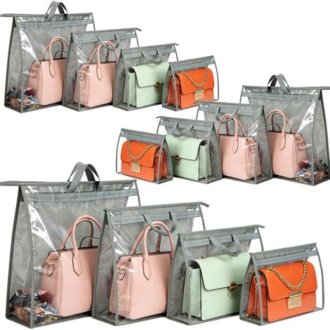Lot de 12 sacs de protection pour sacs à main, pochettes de rangement transparentes avec fermeture éclair et poignée, disponibles en 4 tailles. Idéales pour ranger vos sacs et accessoires de couture. (1/5)