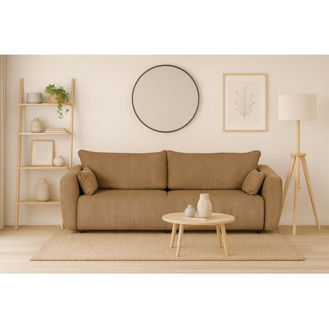 Sofa 3-Sitzer mit Schlaffunktion RUDEN in Stoff Raven Braunbeige (1/5)