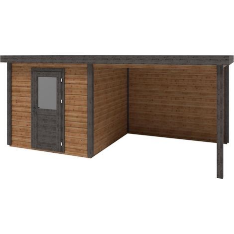 Abri de jardin en bois Rava 5.56x2.59m - 14.4m2 - Ep. 28mm - Traité (1/3)