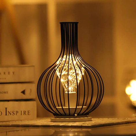 Lampe de table décorative style cage rétro, veilleuse à piles, lampe de bureau pour chambre, classe énergétique A, modèle carafe (1/5)