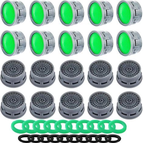Lot de 20 aérateurs de robinet, pièces de rechange avec joint de cache de robinet, limiteur de débit, insert de filtre, économie d'eau, limiteur de débit pour salle de bain, cuisine (1/5)