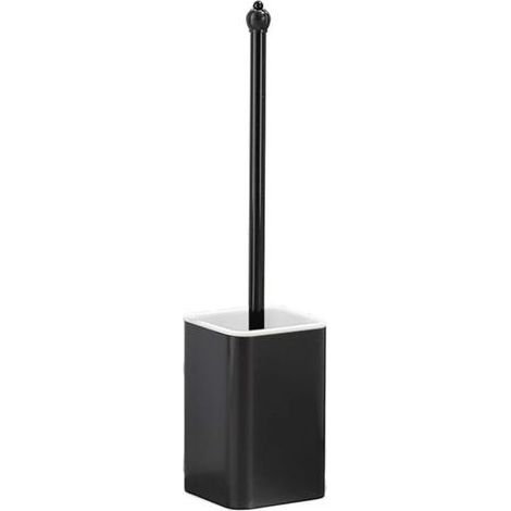 Brosse WC avec support, brosse WC en nylon ultra-doux avec support de brosse WC, cadre en aluminium, espace au mur et vertical, pas d'accumulation d'eau (couleur : noir) (1/5)