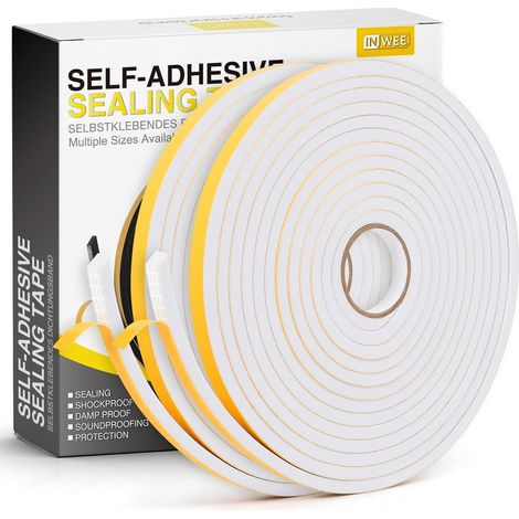 Noise Isolating Window Seal for Entrance Door Foam Adhesive 10 x 6 mm Waterproof Strip Self-Adhesive Insulation Window Against Wind, Anti-Collision, Sound Insulation, Total 10 m White (1/5)