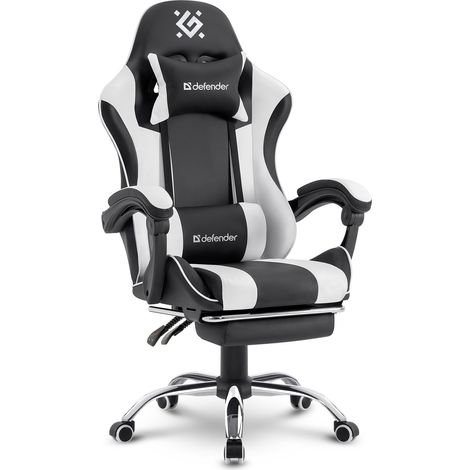 Chaise de gaming avec repose-pieds Cuir synthétique Dossier 135° Pied en métal Jusqu'à 120 kg Noir et blanc (1/5)