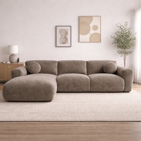 Canapé d'angle tissu chenille taupe - 292x169 cm - Shane - gauche