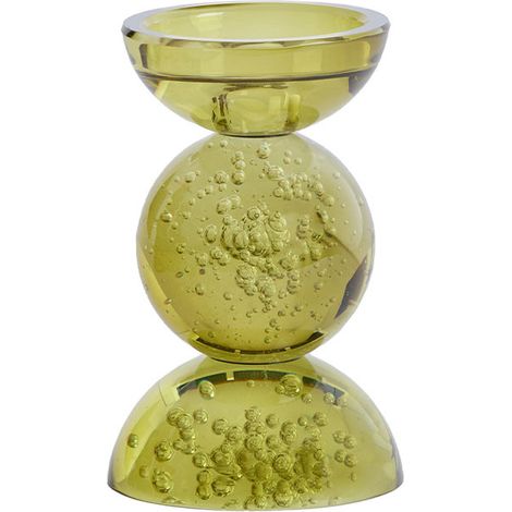 Bougeoir verre bullé ITINGA vert olive 10x16cm (1/2)