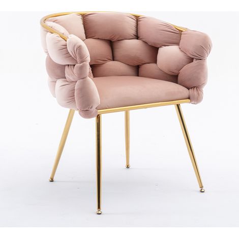 Sillón moderno de terciopelo rosa con estructura metálica dorada, 1 plaza, para tocador y salón (1/5)