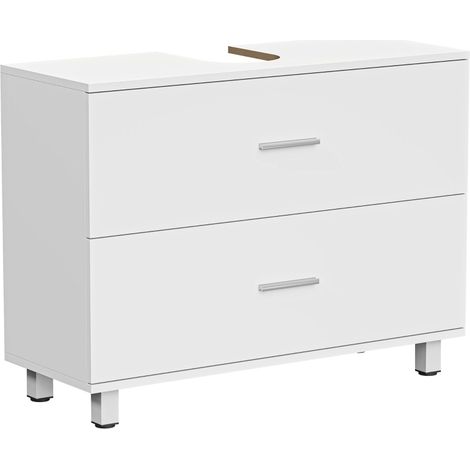 Meuble sous vasque blanc à 2 tiroirs, pour lavabo sans socle, 80 x 30 x 60 cm, rangement malin et design moderne avec poignées argentées - CHICFURN (1/5)