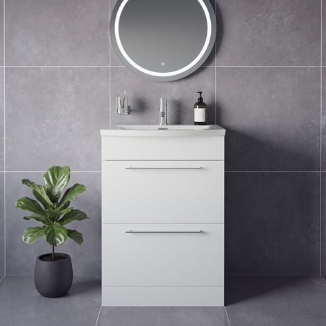 Napoli 390 Gloss White 600mm 2 Drawer Vanity Unit with Arc Basin - 600mm - Chrome 320mm Handle