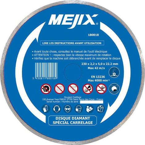 Disque diamant MEJIX 180018 - 230 mm BR 25.4/22.2 mm