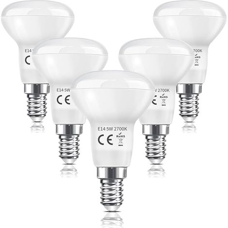 Ampoule LED R50 E14 5W, Ampoule Spot Réflecteur LED E14 Équivalent 40W Incandescence, Blanc Chaud 2700K 475LM, Angle de faisceau 120°, Non Dimmable, Lot de 5 (1/5)