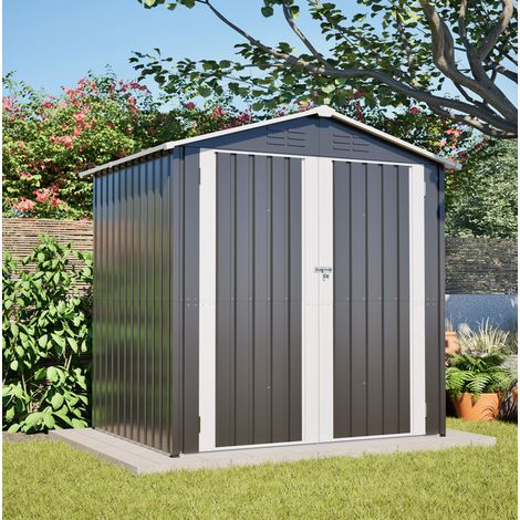 Metall-Gartenhaus 185,4 x 142,3 x 185 cm, grau, mit Belüftung und Bodenrahmen (1/5)