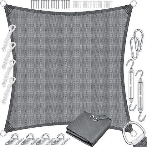 KESSER® Sonnensegel Sonnenschutz Windschutz  HDPE Gewebe  wasserabweisend & windabweisend  5-Fach quer vernäht robust & stabil Schattenspender   Quadrat / Grau / 4x4m