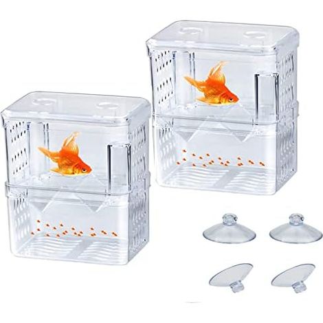 Aquarium Breeding Isolation Box, 2 Pieces Acrylic Fish Breeding Box Incubator Breeding Box Hatchery Trap Breeder Double Guppy Floating Breeding Isolation Hatchery Box (1/5)