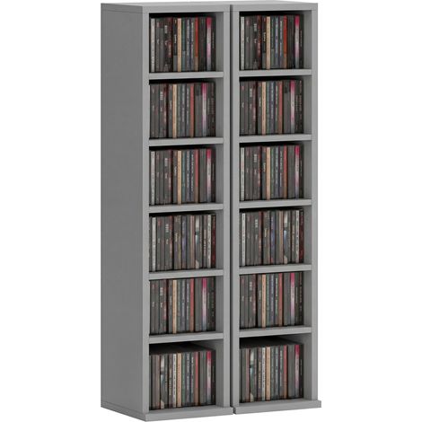 HOMCOM Set of 2 CD Storage Unit DVD Shelf with Adjustable Shelves Light Grey (1/5)