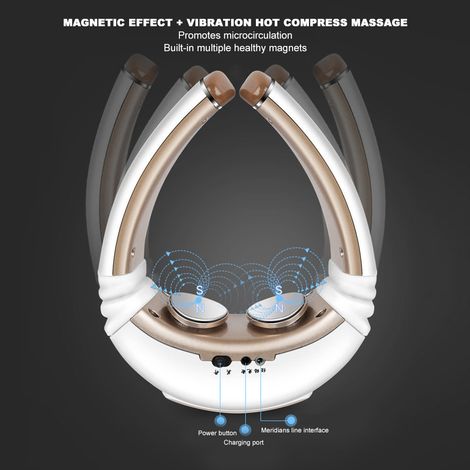 Tragbares Nackenmassagegerät mit Wärmefunktion zur Linderung von Nackenschmerzen durch Tiefengewebsstimulation mittels EMS- und TENS-Elektrostimulation, 1500-mAh-Akku und Magnet. – AquaForge