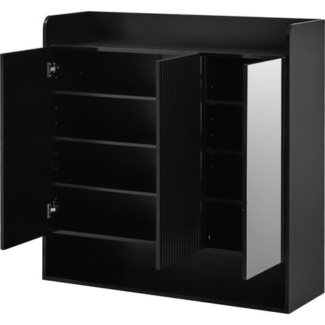 Zapatero negro con espejo de cuerpo entero y diseño de rayas verticales en MDF y aglomerado (1/5)