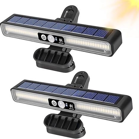 Lampes Solaires D'Extérieur : 2 Pièces LED Imperméables IP65, Super Lumineuses Avec Détecteur De Mouvement, 3 Modes D'Éclairage Pour Jardin, Clôture, Balcon (Noir/Blanc) (1/5)