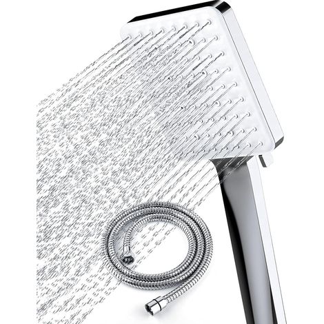 Pommeau de douche haute pression avec flexible de 1,5 m, pomme de douche universelle et kit de flexibles avec 6 réglages de jet, chromé (1/5)