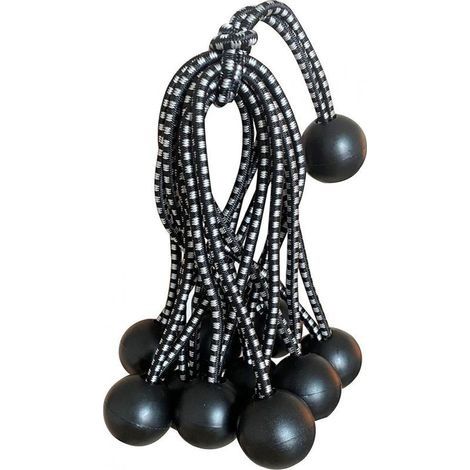 Lot de 10 Tendeurs à Boule Réutilisables avec Cordon Elastique pour Auvent, Bâche, Sangles, Tentes, Poteaux et fils (noir + blanc) (1/5)
