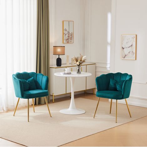 Chaise rembourrée en velours vert avec pieds métal doré 63,0 x 58,0 x 77,0 cm (1/5)