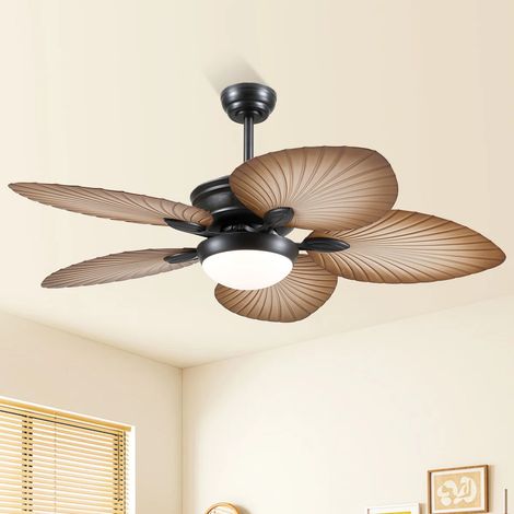 Kviflon ventilateur de plafond à pales palmier bois clair 112 cm avec éclairage LED et télécommande (1/5)