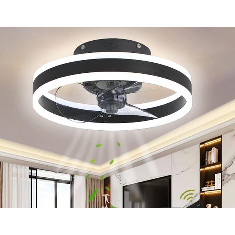 Ventilateurs de Plafond Avec lampe, Ventilateur Silencieux Plafond avec Led Lumiere et Télécommande,Bedroom Plafonnier Dimming Timing 6 Wind Speed Salon Ventilateur Plafonnier -Noir