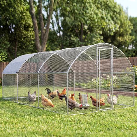 Gallinero para Exterior 2,8x5,1x1,9 m Cubierta de Tela Oxford Anti-UV Impermeable Pestillos para 15-24 Gallinas Plata (1/5)