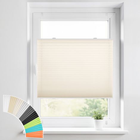 aubor Plissee Klemmfix ohne Bohren Jalousien, Beige, 55x130cm(BxH), Plisseerollo Fensterrollo mit Klemmträger, Faltrollo Klemmrollo Sicht-und Sonnenschutz Rollos für Fenster & Tür (1/5)