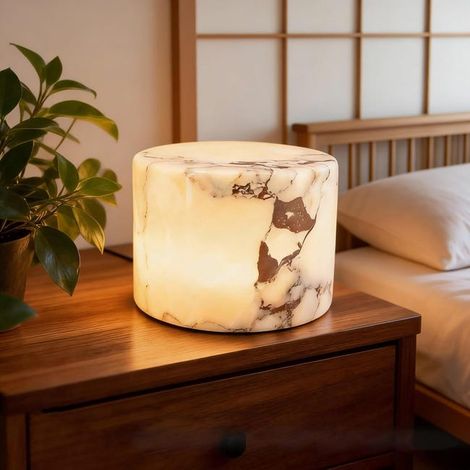 Lámpara de mesa de mármol táctil, recargable, luz tricolor, iluminación ambiental LED inalámbrica, ideal para el dormitorio. (1/5)