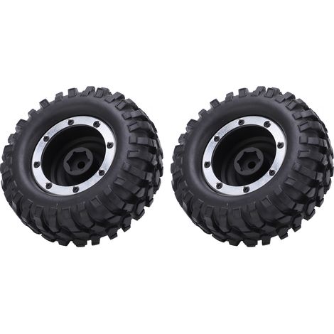 Lot de 2 pneus de roue RC en alliage d'aluminium durable, compatibles avec les modèles CC01, MST, D90 et SCX10 1/10 (voitures tout-terrain RC), couleur noire. (1/5)