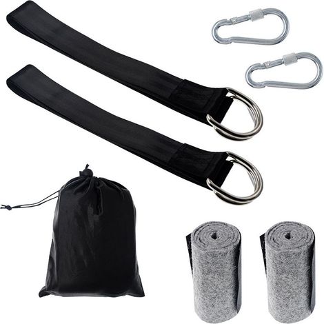 2 sangles de fixation pour balançoire arbre, 300 cm, avec mousquetons robustes, anneaux en D et coussinets de protection, charge max 300 kg (1/5)