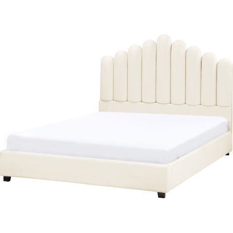 Cama de agua de terciopelo cabecero de concha marina blanco crema 140 x 200 cm Vincennes (1/5)