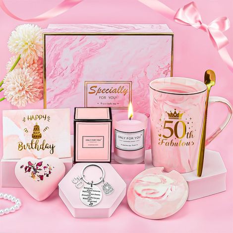 50. Cadeaux pour les femmes, ensemble de tasses à café en porcelaine rose, cadeau relaxant pour les femmes, cadeau pour petite amie, anniversaire, 50e anniversaire pour meilleure amie, maman (1/5)