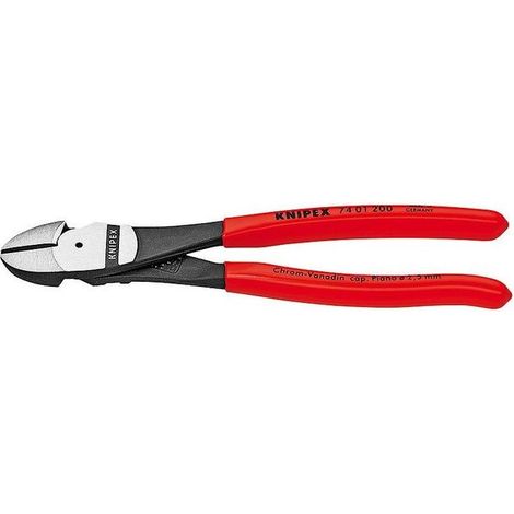 KNIPEX 74 01 180 Tronchese laterale per meccanica tipo "forte" rivestiti in resina sintetica atramentata nera 180 mm