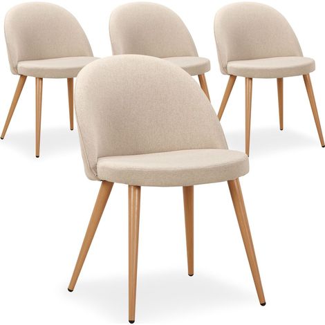 Cotecosy – Lot de 4 chaises scandinaves rembourrées beige – Pieds en métal imitation bois – Dossier arrondi – Hauteur d'assise 46 cm – Dimensions L51 x P56 x H75 cm (1/5)