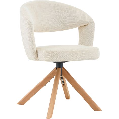CAIziLot de 2 chaises pivotantes rétro luxe. Tissu texturé blanc crème avec pieds en bois massif, hauteur totale 81,5 cm, rotation silencieuse à 360° et dossier incurvé. Convient à la salle à manger e (1/5)