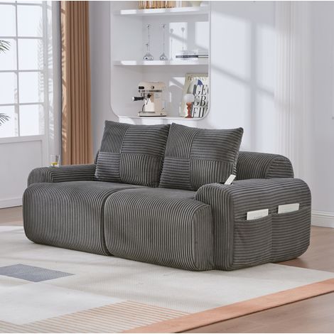 Sofá modular de 2 plazas 200/99/80 cm gris oscuro en pana con portavasos y bolsillo lateral