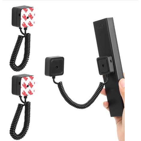 Pack de 2 Supports de télécommande magnétiques avec Cordes à Ressort - Maintien sécurisé pour télécommandes et Petits Objets, Montage Mural avec adhésif, Anti-Perte.(Noir,Lot de 2) (1/5)