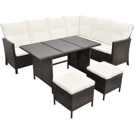 Set Divani da Giardino 4 pz con Cuscini in Polyrattan Marrone vidaXL (1/5)