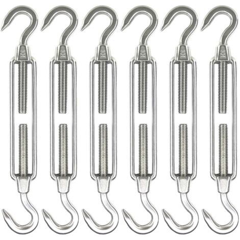 Ede Lot de 6 tendeurs à crochet et crochet en acier inoxydable M6, matériel pour voile d'ombrage, tendeur de câble métallique robuste, antirouille, tendeurs C à C (1/5)
