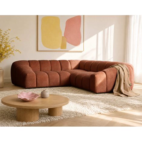 Ava - canapé d'angle l 5 places en velours texturé - terracotta (1/5)